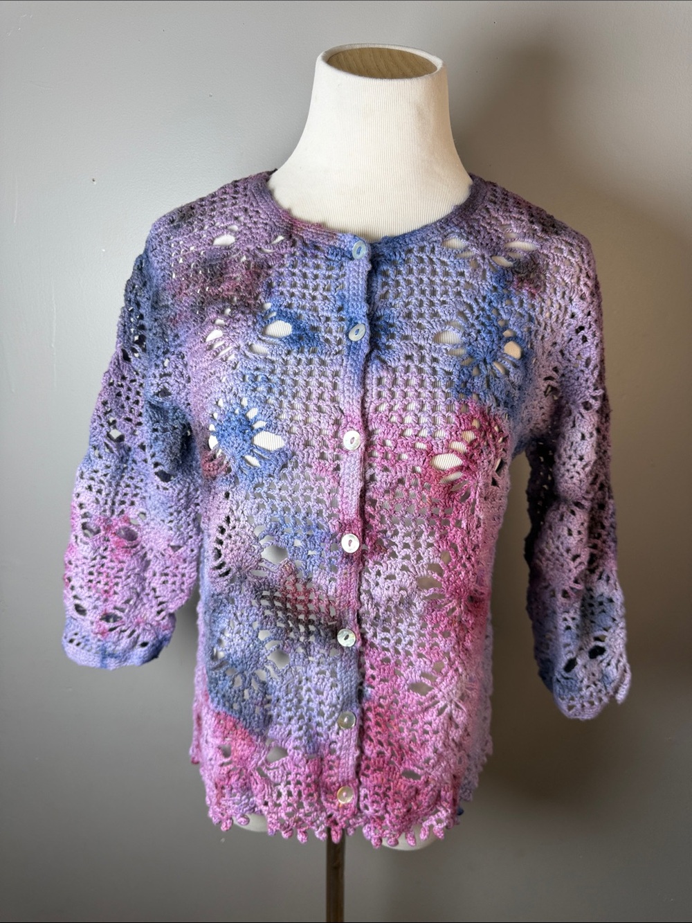 Hand-Crocheted Gradient Purple-Pink Women's Cardigan Sweater